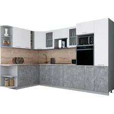 Готовая кухня Интерлиния Мила Gloss 1.88x3.2 левая (белый софт/керамика/травертин серый)