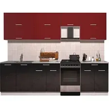 Готовая кухня Интерлиния Мила Gloss 50-27 (бордовый/черный глянец)