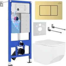 Унитаз подвесной Roxen Boro в комплекте с инсталляцией StounFix Dual Fresh 6 в 1 968466 (кнопка: брашированное золото)