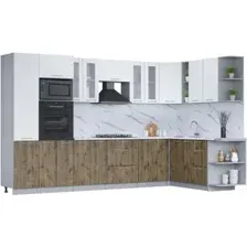 Готовая кухня Интерлиния Мила 1.88x3.4 правая (белый платинум/дуб веллингтон/белый гранит)