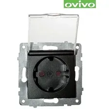 Розетка Ovivo с заземлением с крышкой, черный, механизм арт.600-000317-243