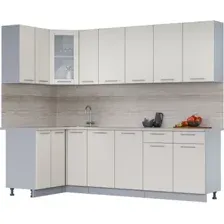 Готовая кухня Интерлиния Мила 12x25 (персидский жемчуг/персидский жемчуг/травертин серый)