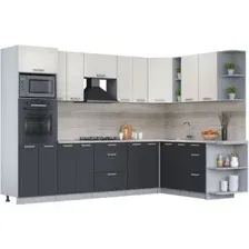 Готовая кухня Интерлиния Мила Лайт 1.88x3.0 правая (персидский жемчуг/антрацит/травертин серый)