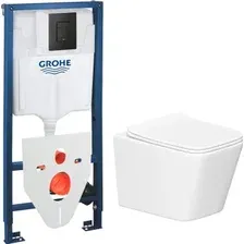 Унитаз подвесной Lauter Square 214903 + GROHE Solido 38811KF0 + GROHE 37131000 (прямоугольная, черный)