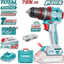 Ударная дрель-шуруповерт Total TIDLI20768 (с 2-мя АКБ, кейс)