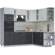 Готовая кухня Интерлиния Мила 1.88x2.4 правая (бетон лайт/антрацит/опал светлый)