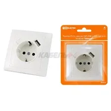 Розетка 2ПЗ с защ. шт. 16А 250В  USB порт 2,1А 5В белая Таймыр TDM