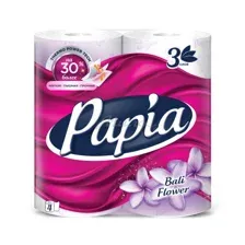 Бумага туалетная PAPIA Балийский цветок трехслойная белая, 4 шт