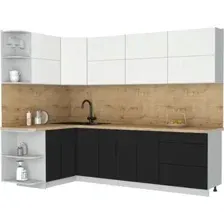 Кухонный модуль Интерлиния Мила Матте 1.5x2.7 А (белый/черный/дуб бунратти)