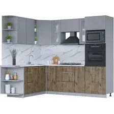 Готовая кухня Интерлиния Мила 1.88x2.4 левая (серебро/дуб веллингтон/белый гранит)