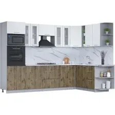 Готовая кухня Интерлиния Мила 1.88x3.0 правая (белый платинум/дуб веллингтон/белый гранит)