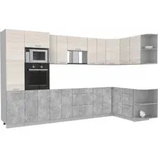 Готовая кухня Интерлиния Мила Лайт 1.68x3.4 правая без столешницы (вудлайн кремовый/бетон)
