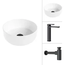 Умывальник Lauter 21499-31 + Cascade 21СК0655BS с сифоном 21635B (черный матовый)
