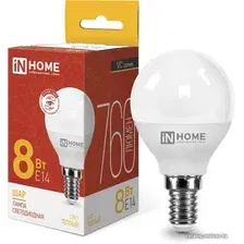 Светодиодная лампочка In Home LED-Шар-VC 8Вт 230В Е14 3000К 760Лм 4690612020549