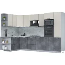 Готовая кухня Интерлиния Мила Лайт 1.68x3.2 левая (персидский жемчуг/бетон портленд/серый каспий)