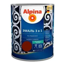 Эмаль Alpina по ржавчине 3 в 1 RAL 8011 0.75 л коричневый