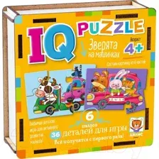 Развивающая игра Айрис-пресс IQ деревянный. Зверята на машинках 4+ / 9785811284597
