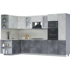 Готовая кухня Интерлиния Мила 1.68x3.2 левая (бетон лайт/бетон портленд/опал светлый)