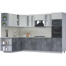 Готовая кухня Интерлиния Мила 1.88x3.0 левая (бетон лайт/бетон портленд/опал светлый)