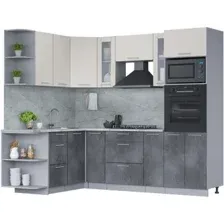 Готовая кухня Интерлиния Мила 1.68x2.4 левая (персидский жемчуг/бетон портленд/серый каспий)