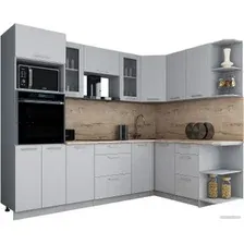 Готовая кухня Интерлиния Мила Gloss 1.68x2.6 правая (пепел софт/пеепел софт/травертин серый)