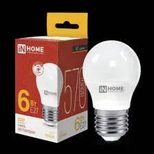 Светодиодная лампочка In Home LED-Шар-VC 6Вт 230В Е27 3000К 570Лм 4690612020525