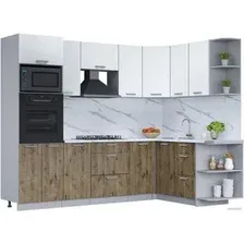 Готовая кухня Интерлиния Мила Лайт 1.68x2.6 правая (белый платинум/дуб веллингтон/белый гранит)