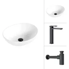Умывальник Lauter 21652 + Cascade 21СК0655BS с сифоном 21635B (черный матовый)