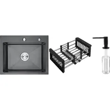 Кухонная мойка Schtoff Best Decor Black 6050 + коландер KR-1 BLACK + дозатор SD-1 BLACK