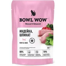 Пресервы Bowl Wow Пауч кусочки в соусе с индейкой и шпитаном hair/skin (12x85 г)