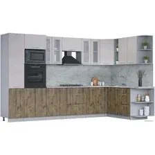 Готовая кухня Интерлиния Мила 1.88x3.4 правая (вудлайн кремовый/дуб веллингтон/серый каспий)