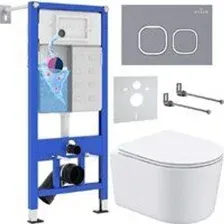 Унитаз подвесной Roxen Simple Compact в комплекте с инсталляцией StounFix Dual Fresh 6 в 1 966428 (к