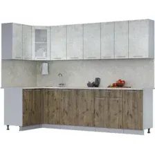 Готовая кухня Интерлиния Мила 12x28 (бетон лайт/дуб веллингтон/опал светлый)