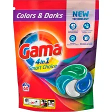 Капсулы для стирки Gama 4 в 1, цветные, 60шт.