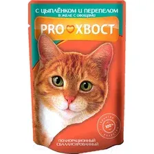 Пресервы Proхвост с цыпленком и перепелом в желе с овощами 85 г