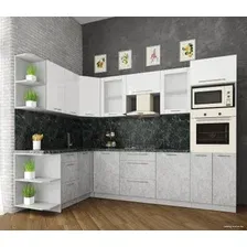 Готовая кухня Интерлиния Мила Пластик 1.68x2.8 левая (белый глянец/мрамор/кастилло темн.)