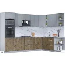 Готовая кухня Интерлиния Мила Лайт 1.88x3.0 правая (серебро/дуб веллингтон/белый гранит)