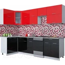 Кухонный гарнитур Interline Мила Gloss 50-12x28 (красный/черный глянец)