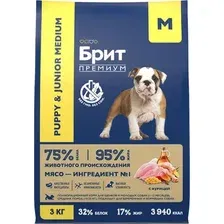 Сухой корм для собак Брит Premium Dog Puppy and Junior Medium с курицей / 5049929 (3кг)