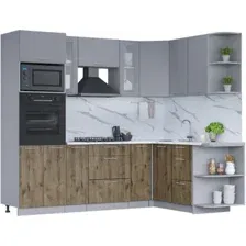 Готовая кухня Интерлиния Мила 1.68x2.4 правая (серебро/дуб веллингтон/белый гранит)
