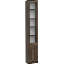 Шкаф-пенал Олмеко В-17 М со стеклом (дуб кальяри/белый/Masa Decor дуб катания/Masa Decor дуб катания)