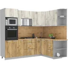 Готовая кухня Интерлиния Мила Лайт 1.68x2.4 правая (дуб белый/дуб золотой/дуб бунратти)