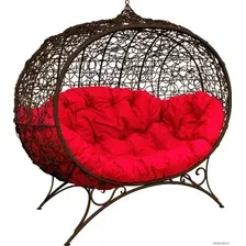 Садовый диван M-Group Улей на ножках 11220206 (коричневый ротанг/красная подушка)