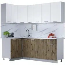 Готовая кухня Интерлиния Мила Лайт 1.2x2.1 (белый платинум/дуб веллингтон/белый гранит)