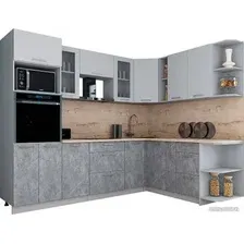 Готовая кухня Интерлиния Мила Gloss 1.88x2.6 правая (пепел софт/керамика/травертин серый)