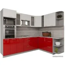 Готовая кухня Интерлиния Мила Gloss 1.88x2.8 правая (белый-красный)