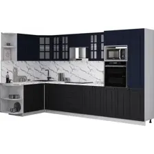 Готовая кухня Интерлиния Мила Деко 1.68x3.4 LV (черный/индиго/белый гранит)