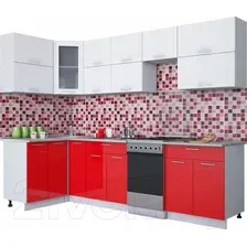 Готовая кухня Интерлиния Мила Gloss 50-12x28 (белый/красный глянец)