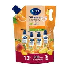 Мыло жидкое AURA Vitamin Complex 2в1 Тропический коктейль 1200мл