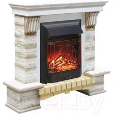 Каминокомплект Смолком Stone Montebello  Majestic-s LUX BL LT (белый ваниль/патина коричневая)